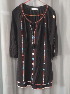 Embroidered Black Tunic with Colorful Sequin Trim